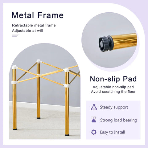 Adjustable Stainless Steel Table Legs Gold Finish Foldable Support Base For Coffee Desk Dining Table with non-slip pad and metal frame.