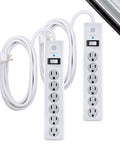 Must-Have Six-Outlet Surge Protector Power Strip 2 Pack With 20 Ft Extension Cord 800 Joules Flat Plug Twist-To-Close Safety Covers