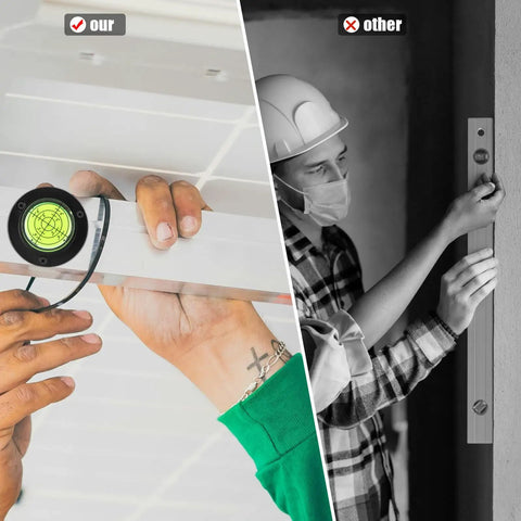 User holding 4pcs Acrylic Cylindrical Mini Spirit Level Tool for Precise Measuring for accurate leveling on a ceiling.