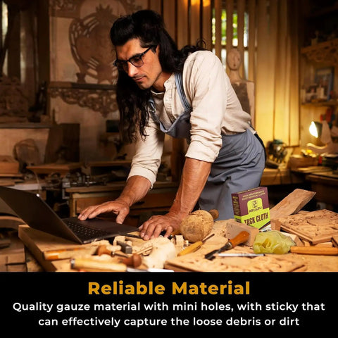 Craftsman using Premium Tack Cloth Pack Of 144 Pro Grade Dust And Particle Remover for woodworking in workshop