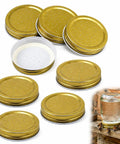 Eight Pack Mason Jar Bee Feeder Lids Made Of Metal for sugar water feeding on beehive, shown with bees on lid.