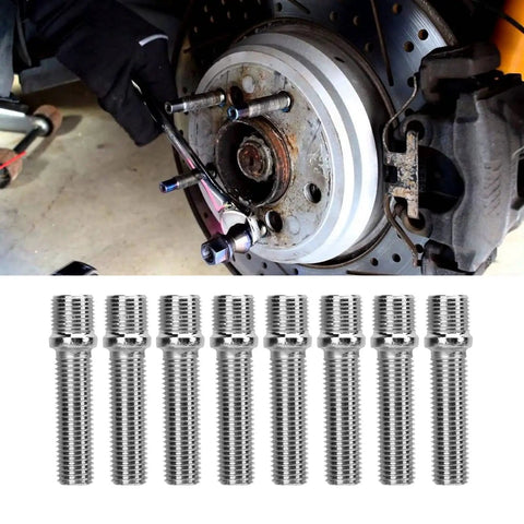 Wheel hub with installed studs and 8-pack zinc steel 58mm conversion bolts, Upgrade Your Rig with The Ultimate AstraLoom Extended Wheel Stud Adapter Kit Featuring Sleek 58mm Conversion Bolts And A 41mm Shank For Easy Wheel Swaps Plus Smoother Performance And Cooler Looks With Compatible Lug Nuts