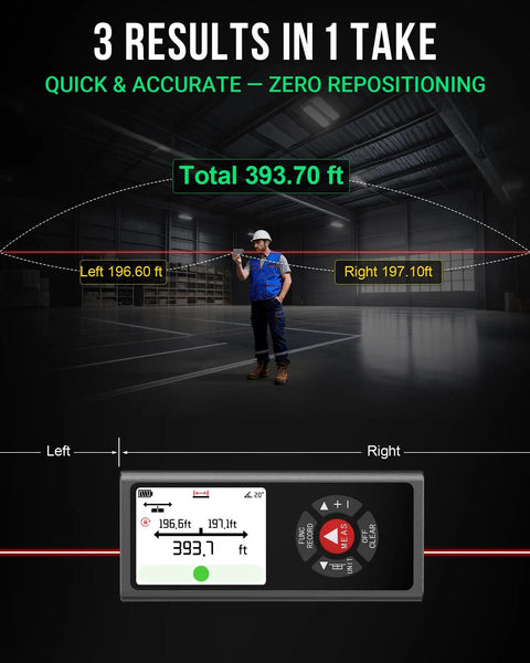 Dual Laser Distance Measuring Tool With Angle Sensor And Level Bubble From Anywhere In The Room, measuring distance in warehouse