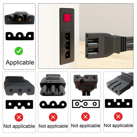 Black sewing machine pedal and power cord for Singer, compatible with many models, plugged into wall outlet