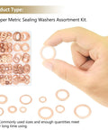 Copper Sealing Washers Kit, Kindroufly 320 Pieces M5-M20, close-up of copper washer held by hand next to labeled storage box