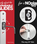 Installation of expandable glides on NoPlay Aluminum Miter Bar With Expandable Glides, 17 Inch, Standard Three Quarters By Three Eighths Inch Miter Slot, Crosscut Sled For Table Saw Router Table And Band Saw shown with adjustment tool and miter slot fitting guide.