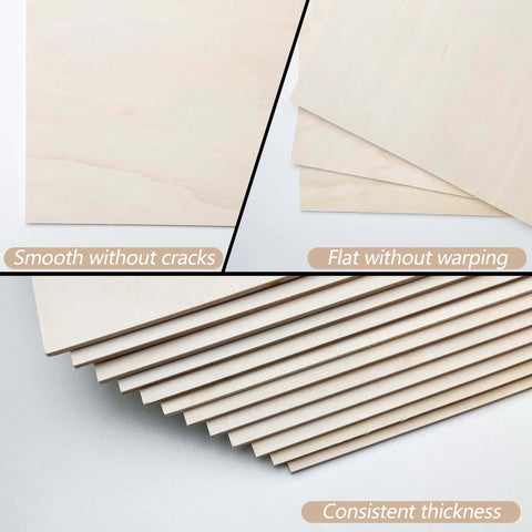 Front view: Basswood sheets, 12x12 inches, 1/8 inch thick, smooth and flat, 12-pack for crafts and laser cutting