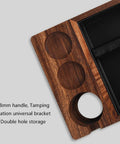 Top view of Solid Wooden Coffee Knock Box With Embedded Silicone Rod Heavy Duty Espresso Tamping Station, showing double hole storage.
