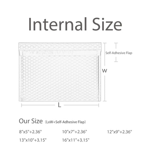 Diagram showing dimensions of Pink Side-Loading Bubble Mailers 13 x 10 Inches Self-Seal Padded Envelopes Matte Coated Side-Opening