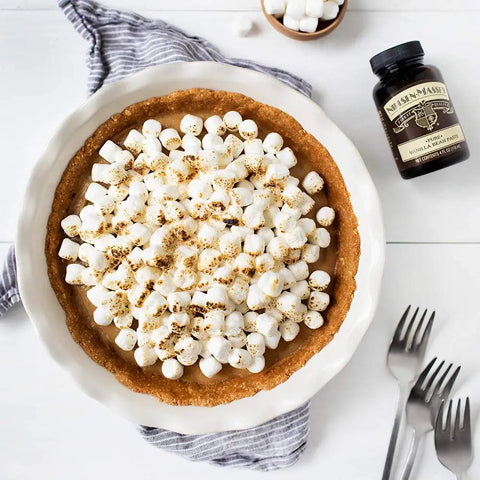 Pumpkin pie topped with marshmallows, Madagascar Bourbon Pure Vanilla Bean Paste For Baking And Cooking, 1 Gallon nearby