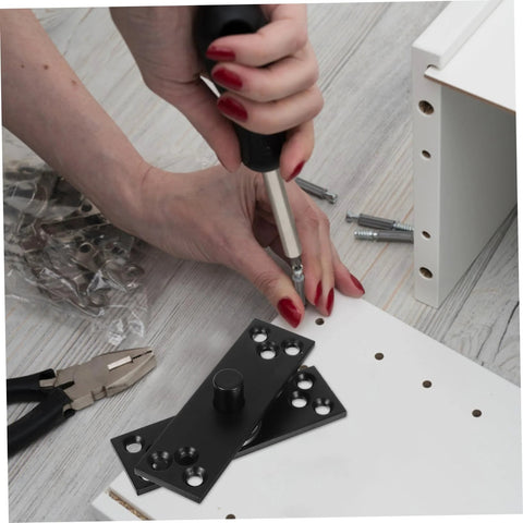 Assembly of Heavy Duty 360 Degree Hidden Door Pivot Hinge for Concealed Cabinets, stainless steel, on a wooden surface.
