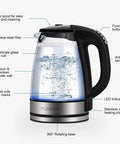 Side view of Electric Kettle With Temperature Control, 6 Presets For Tea, Coffee And Herbal, Fast Boil 1.7L, BPA Free, borosilicate glass