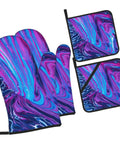 Hot Mess? No Way. These Abstract Fluid Oven Mitts And Pot Holders Bring The Heat With Super Cool 500 Degree Protection! Set of two mitts and two pot holders.