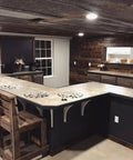 Interior kitchen with raw wood accents and premium water based aging wood stain in ranchworn, showcasing rustic style.