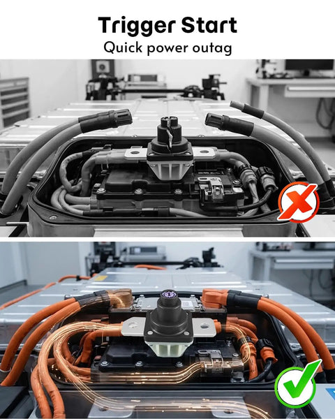Heavy Duty High Voltage Pyro Fuse Actuator Straight Drop In Hybrid Electric Battery Safety Cutoff Switch with power cables.