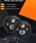 Package contents: 7 Inch LED Headlights Hi Low Beam 6000K Round Replacement for Jeep Wrangler with H4 H13 adapters