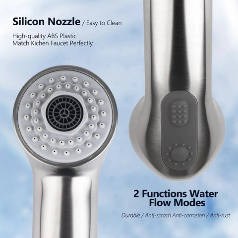 Heavy Duty Pull Out Spray Wand Replacement For Kitchen Faucets With Slick Super Steel Finish RustProof Construction Double O Ring Seal smooth nozzle detail