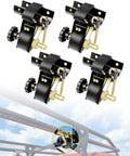 Four Pack One And A Half Inch Ratchet Straps With J Hooks For Ladder Rack And Roof Gear Seven Point Five Feet Long Five Hundred Pound Load Heavy Duty Retractable Tie Downs Cordura Wear Pad Premium Poly Webbing Diamond Stitching showing on ladder rack