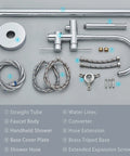 Modern Freestanding Bathtub Faucet Set With Floor Mounted Clawfoot Tub Mixer And Hand Sprayer Chrome Finish components shown