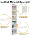 Image of 6 Tier Slim Shoe Storage Rack For Small Spaces Space Saver Narrow Shoes Organizer Hidden Closet Shelf Behind Door Entryway White Tall Wall Mount displaying its clear and thin plastic construction materials.