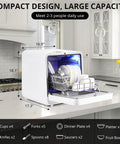 Portable Countertop Dishwasher With Six Wash Cycles Triple D Spray Arms And High Temp Drying in a modern kitchen setting.