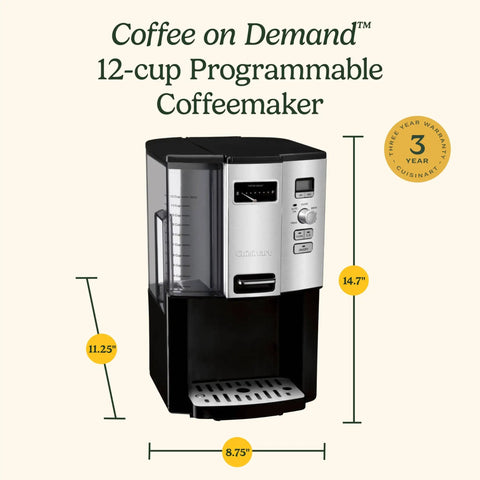 Front view of Coffee On Demand 12 Cup Programmable Drip Coffee Maker With Single Cup Dispense And Easy Actuator Black DCC3000P1.