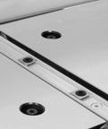 Close-up of Heavy Duty 10 Amp 8 Inch Spiral Benchtop Jointer with extendable table and blade adjustment screws.