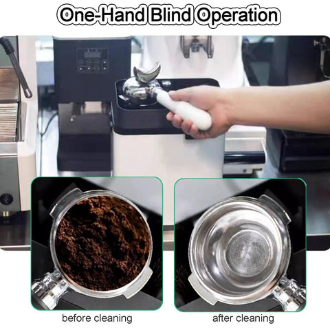 Electric Portafilter Cleaner And Knock Box With Built In Brush For Baristas Butter Smooth Grounds Disposal during one-hand operation.