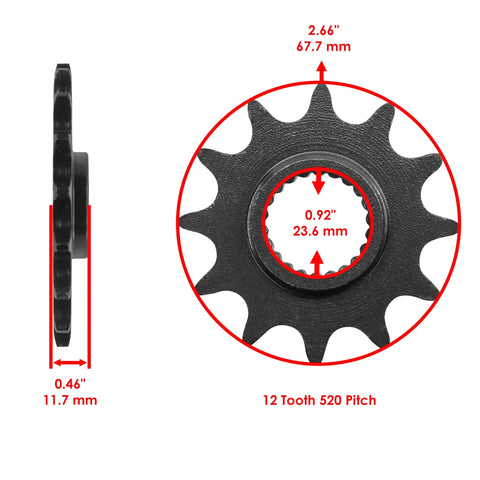 12 tooth front sprocket details for Beefed Up Non O Ring Drive Chain And Sprockets Kit For Polaris Magnum 425 2x4 4x4 1995 To 1998