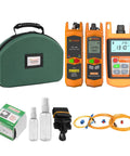 Komshine KLT-12E FTTH loss tester kit with KPM-11 optical power meter, OLS and VFL, orange tools in green case