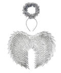 Silver Angel Wings Set With Headband For Cosplay And Party Nights, Delicate Feather Wings With Silver Headband