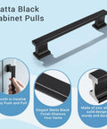 10 Pack Matte Black Solid Cabinet Pulls 5 Inch Center To Center 128mm Hole Centers, highlighting zinc alloy construction and easy installation