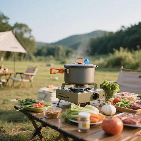 Outdoor cooking with Silicone Steam Diverter For Pressure Cooker High Temperature Resistant Exhaust Vent Tube on a camping stove