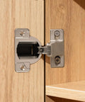 Close-up of 8 Pack Self Closing Cabinet Hinges Replacement, 110 Degree Concealed Pivot Hinges for Kitchen Cabinetry installed.