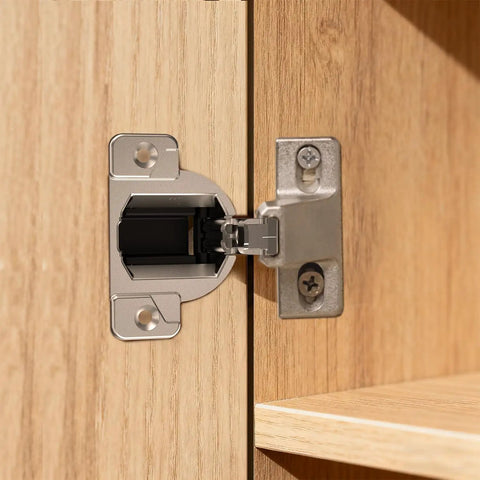 Close-up of 8 Pack Self Closing Cabinet Hinges Replacement, 110 Degree Concealed Pivot Hinges for Kitchen Cabinetry installed.