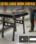 Portable Folding Workbench With 3 Second Setup, 34 Inch Wide By 24 Inch Deep Work Table, Lightweight Yet Durable 1650 Lb Load Capacity For DIY Projects And Professional Job Sites, extra-large work surface view