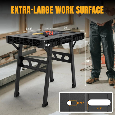 Portable Folding Workbench With 3 Second Setup, 34 Inch Wide By 24 Inch Deep Work Table, Lightweight Yet Durable 1650 Lb Load Capacity For DIY Projects And Professional Job Sites, extra-large work surface view