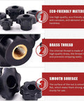 Image showing Plastic Screw On Knurled Star Knob Set For M4 M6 M8 M10 Threads Black Hand Knobs, highlighting eco-friendly plastic, brass thread, and smooth surface features.