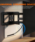 Installation view of 9 Inch In Wall Media Box Recessed TV Cable Management Kit showing neat cable setup with TV mount, wall unit, focus on clean finish