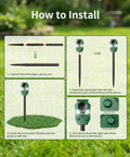 Installation steps for Solar Ultrasonic Animal Repellers With Motion Sensor And LED Lights 4 Pack Waterproof Outdoor Deterrents.