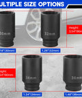 Beefy Half Inch Drive Deep Impact Socket Set Four-Piece 12 Point Metric Axle Nut Sockets 30mm, 32mm, 34mm, 36mm image