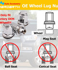 Set Of 24 OEM Mag Washer Lug Nuts 12x1.5 Thread, 13/16 Hex, 1.85 Inch Length For Toyota, showing compatibility diagram