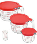 Must Have Glass Measuring Cups Set With Lids, 4 Piece Borosilicate Kitchen Measuring Cups In 5 Oz, 1 Cup, 2 Cup, And 4 Cup Sizes
