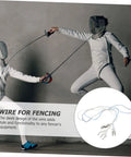 Pro Grade Foil Fencing Mask With Durable Wire Cord And Guard Cord shown in use during a fencing match