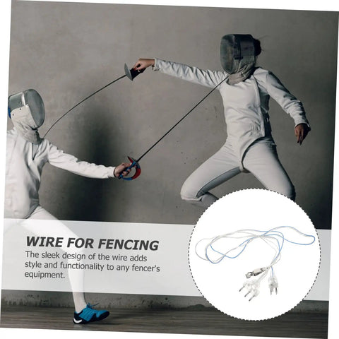 Pro Grade Foil Fencing Mask With Durable Wire Cord And Guard Cord shown in use during a fencing match