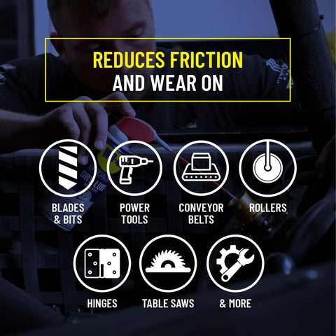 Man applies Go-To Dry Lube For Locks, Machinery And Tools With Heavy-Duty Strength, 12.1 Oz Can, Clean Dry Film Resists Dirt And Dust
