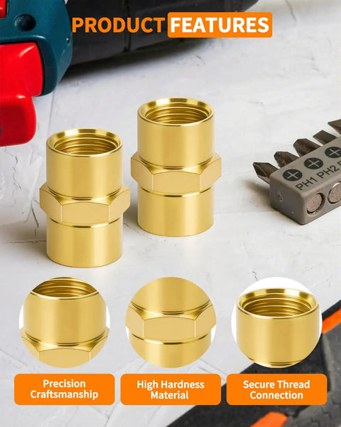 Eight Piece One Quarter Inch FNPT Female To Female Coupler Set For Air Compressors featuring brass hex head fittings
