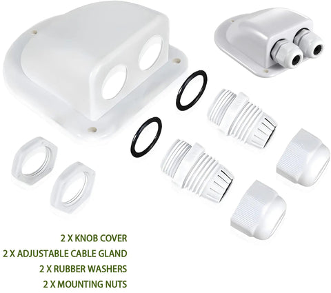 No Drill Solar Panel Mounting Brackets Kit cable gland components, white ABS corner mounts for RV roofs and caravans.