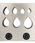Drop Shaped Die Cutter Set For Jewelry Making 7 Piece Steel Disc Dies with drop-shaped holes for cutting and shaping.