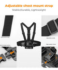 All In One Action Cam Mount Kit With Chest Strap Harness Backpack Clip 360 Degree Rotating Head Strap Mount And Wrist Strap